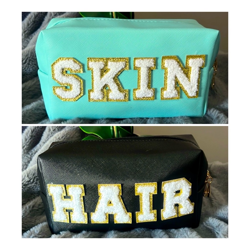 Makeup Travel Pouch - 'SKIN' Aqua & 'HAIR' Black Cosmetic Bags